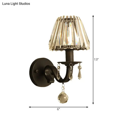 Decorbites black gold crystal cone-shade wall sconce with crystal prisms on Tampa Home & Garden Store