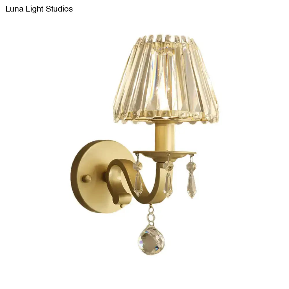 Black Gold Crystal Cone-Shade Wall Sconce Decorbites brass finish with hanging crystals on Tampa Home & Garden Store