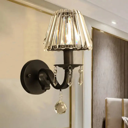 Black Gold Crystal Cone-Shade Wall Sconce black metal frame with crystal prisms Decorbites on Tampa Home & Garden Store
