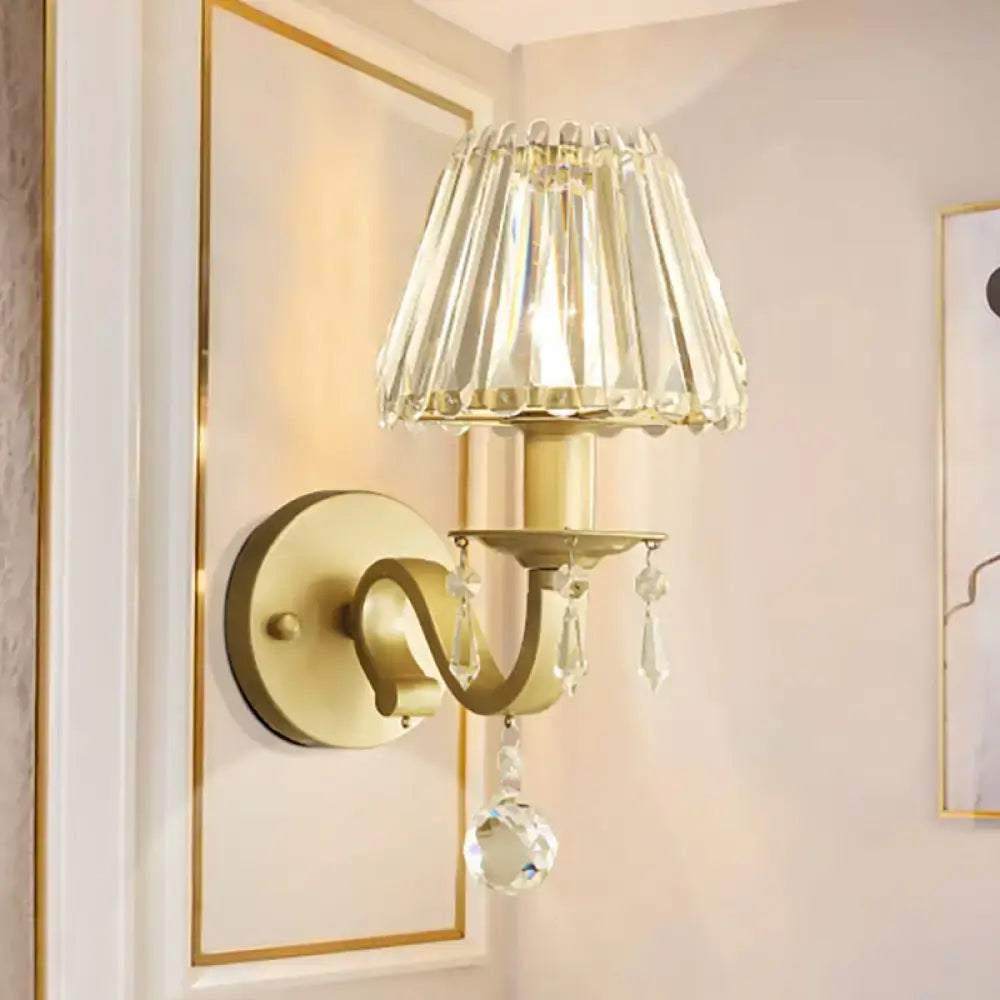 Black Gold Crystal Cone-Shade Wall Sconce by Decorbites with hanging prisms on Tampa Home & Garden Store