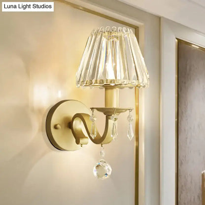 Black Gold Crystal Cone-Shade Wall Sconce with brass finish and hanging crystal drops on Tampa Home & Garden Store