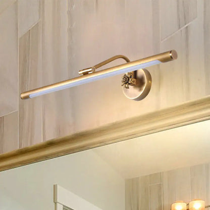 Decorbites brass vanity sconce with horizontal frosted LED bar and ornate wall mount on Tampa Home & Garden Store