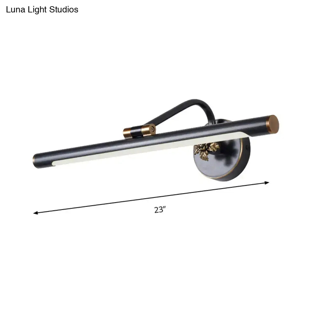 Black brass vanity sconce with a slim horizontal bar, brass end caps, 23-inch span, Decorbites on Tampa Home & Garden Store