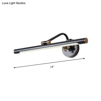 Black brass vanity sconce, Decorbites, 14-inch bar with brass end caps and leaf-mount on Tampa Home & Garden Store