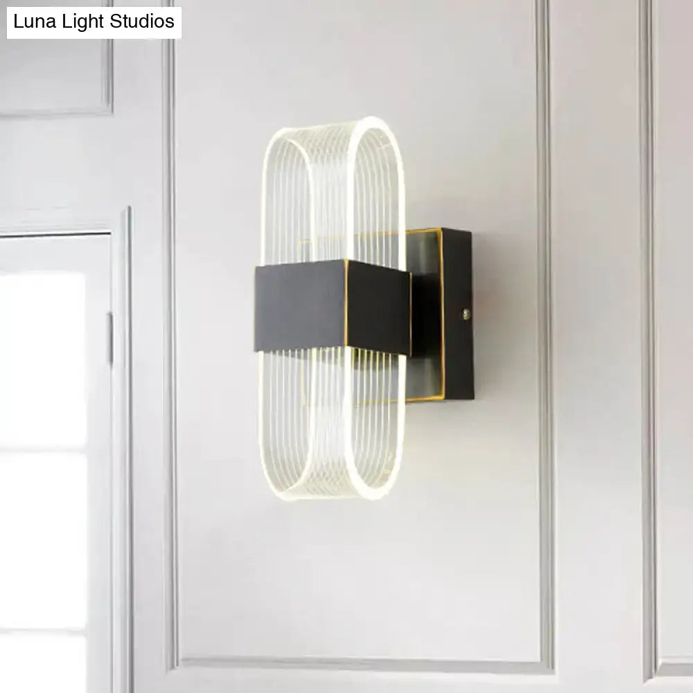 Black oval LED wall sconce 1-light with ribbed acrylic ring and gold trim mount Decorbites on Tampa Home & Garden Store