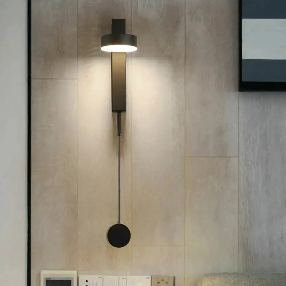 Decorbites modern black and gold metal wall sconce, bedroom flush-mount with pull cord on Tampa Home & Garden Store