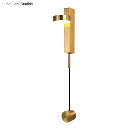 Modern black and gold wall sconce by Decorbites, brass accents and hanging cord bedroom mount on Tampa Home & Garden Store