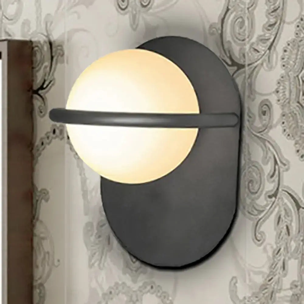 Black matte milk-glass wall light with round globe and horizontal bar Decorbites on Tampa Home & Garden Store