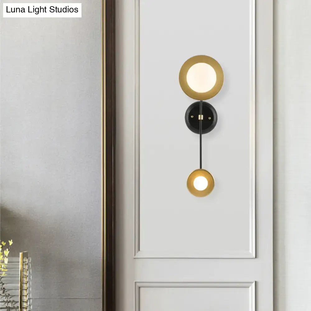 Black Gold Glass Wall Sconce Two-Light Milky by Decorbites with milky glass discs on Tampa Home & Garden Store