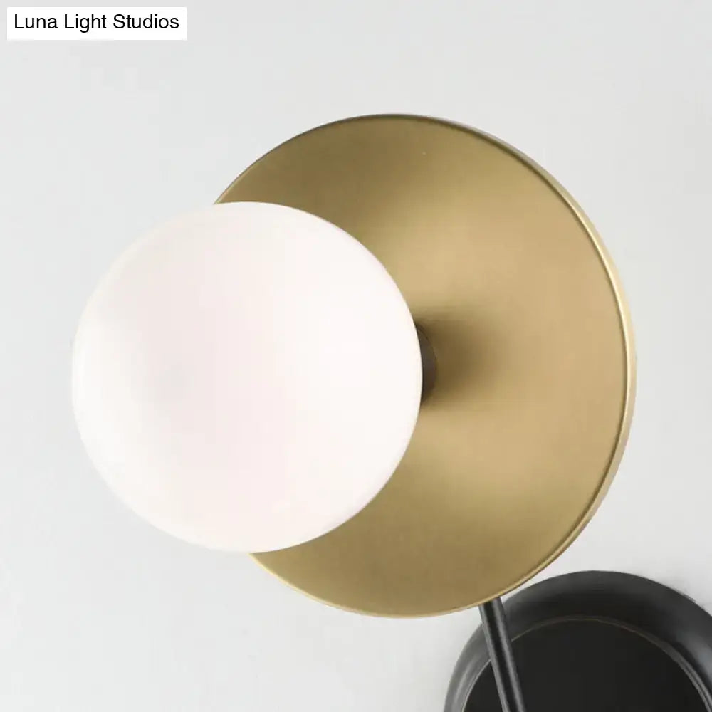 Black Gold Glass Wall Sconce 2-Light Milky glass shade with brass backplate Decorbites on Tampa Home & Garden Store