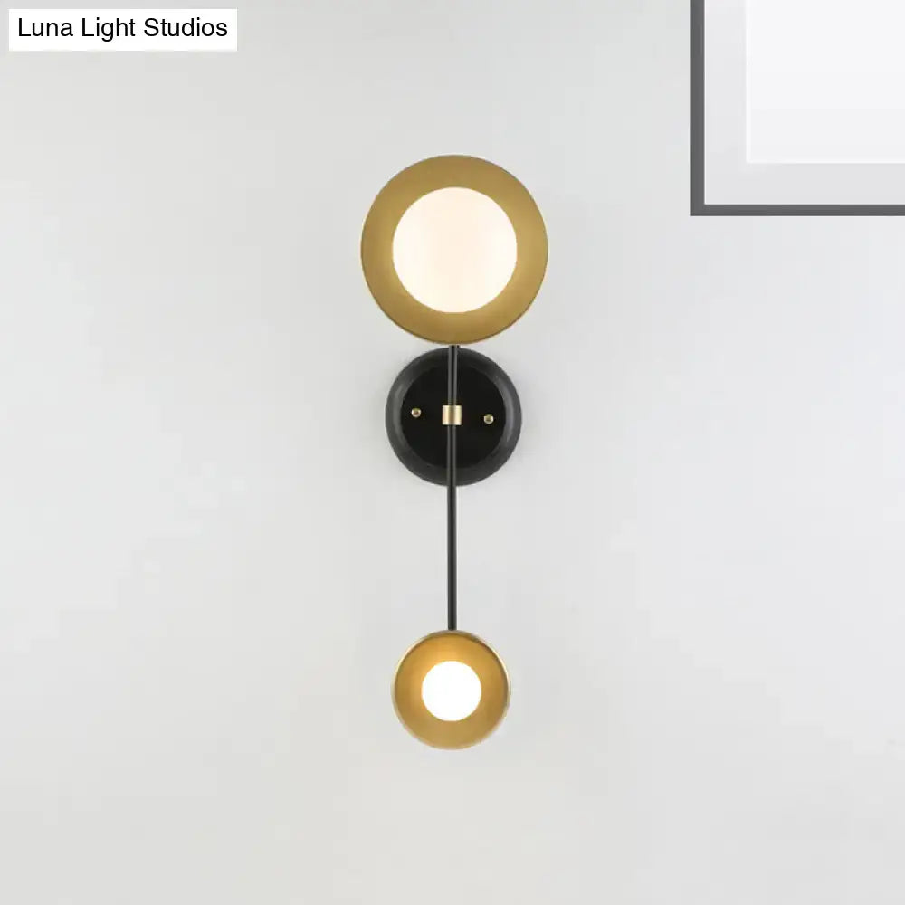 Black Gold Glass Wall Sconce Two-Light Milky by Decorbites, gold ring shade with milky orb wall mount on Tampa Home & Garden Store