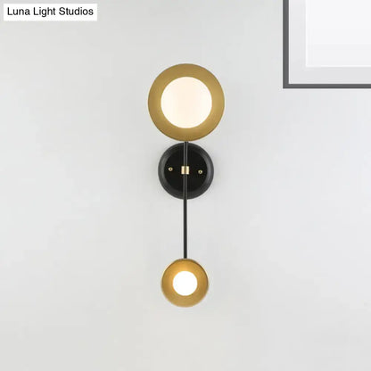 Black Gold Glass Wall Sconce Two-Light Milky by Decorbites, gold ring shade with milky orb wall mount on Tampa Home & Garden Store