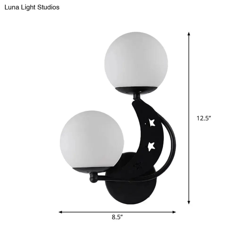 Modern Black Moon Wall Lamp with Milky Glass Ball