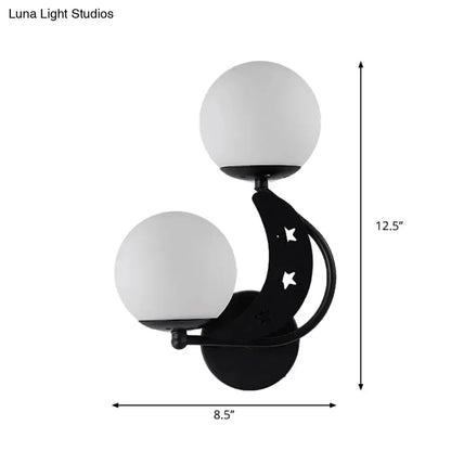 Modern Black Moon Wall Lamp with Milky Glass Ball