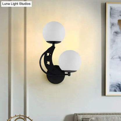 Modern Black Moon Wall Lamp with Milky Glass Ball