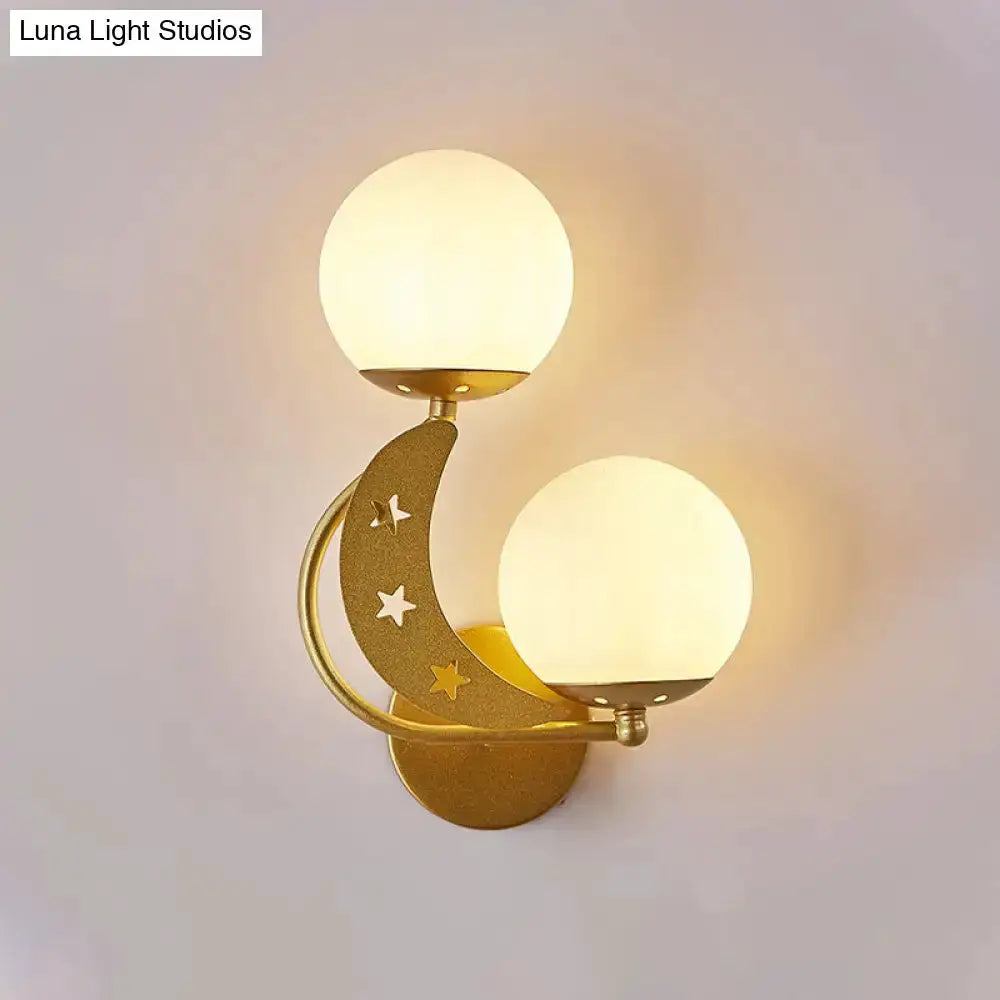Modern Black Moon Wall Lamp with Milky Glass Ball