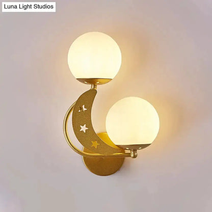 Modern Black Moon Wall Lamp with Milky Glass Ball