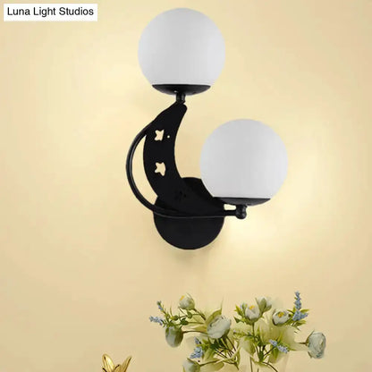 Modern Black Moon Wall Lamp with Milky Glass Ball