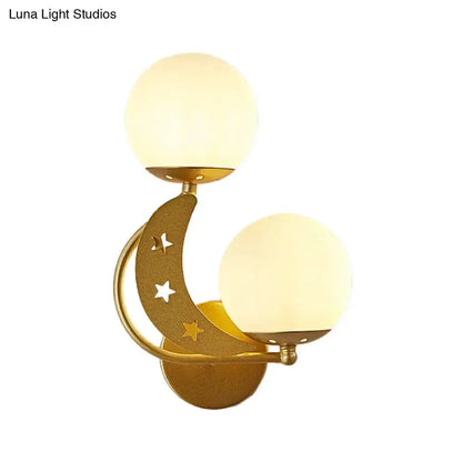 Modern Black Moon Wall Lamp with Milky Glass Ball