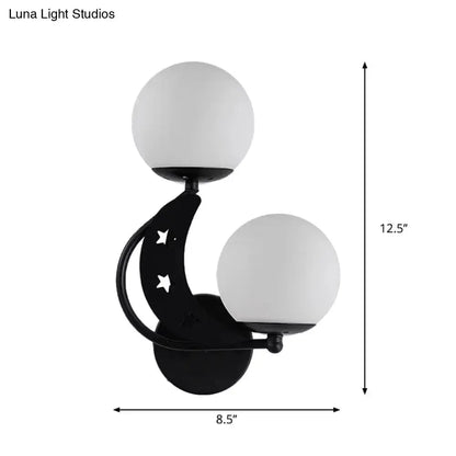 Modern Black Moon Wall Lamp with Milky Glass Ball