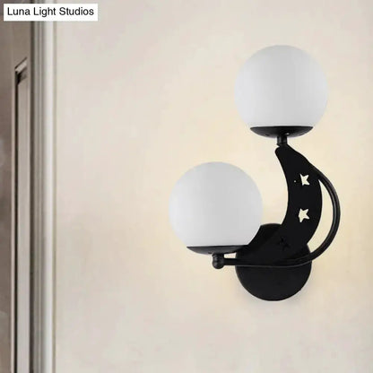 Modern Black Moon Wall Lamp with Milky Glass Ball