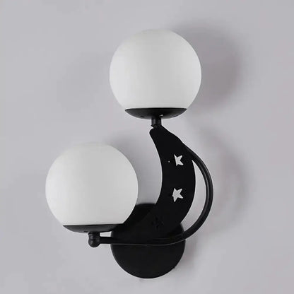 Modern Black Moon Wall Lamp with Milky Glass Ball