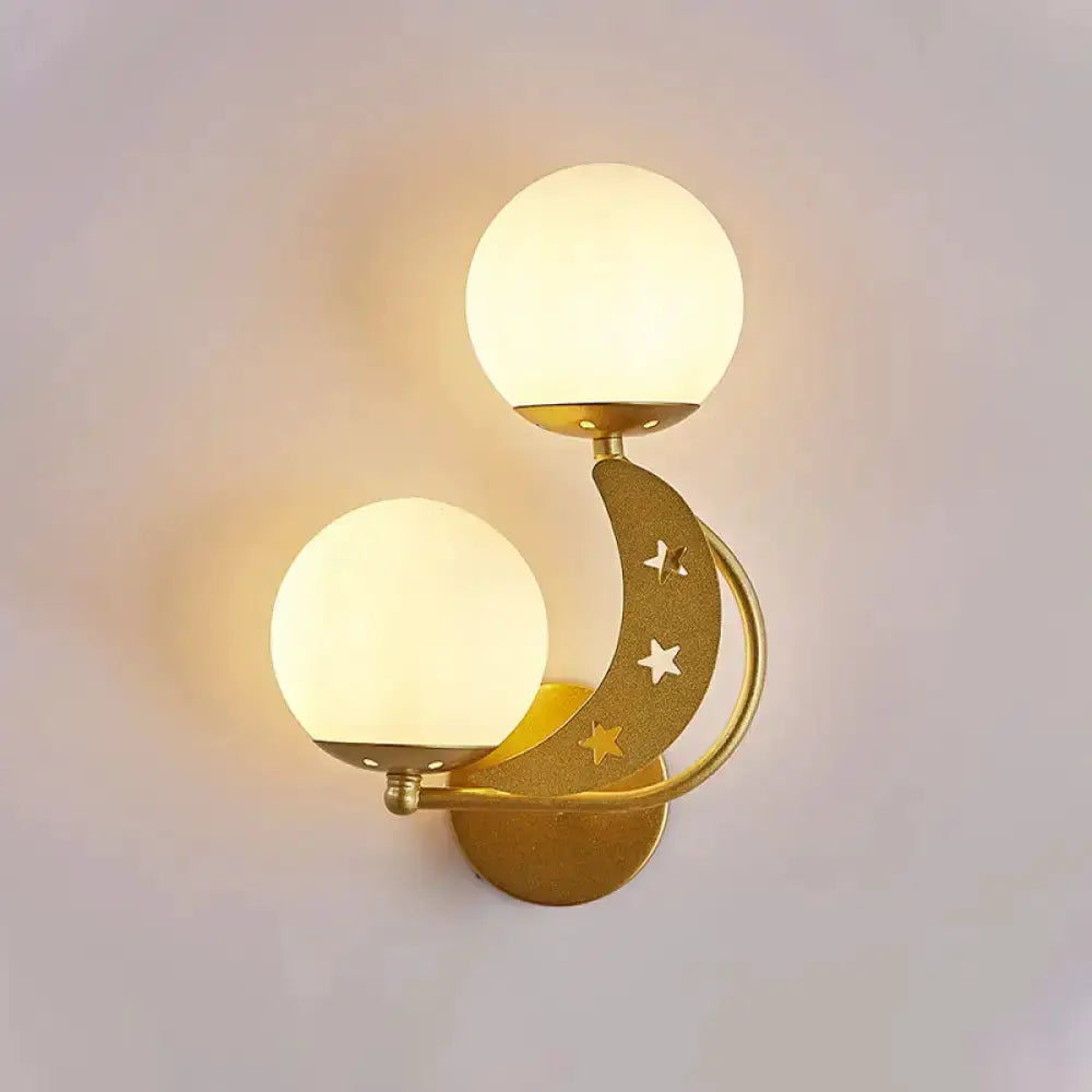 Modern Black Moon Wall Lamp with Milky Glass Ball