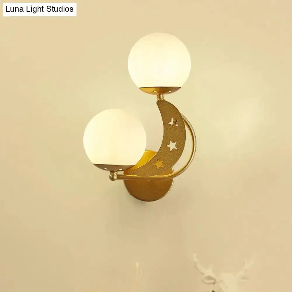 Modern Black Moon Wall Lamp with Milky Glass Ball