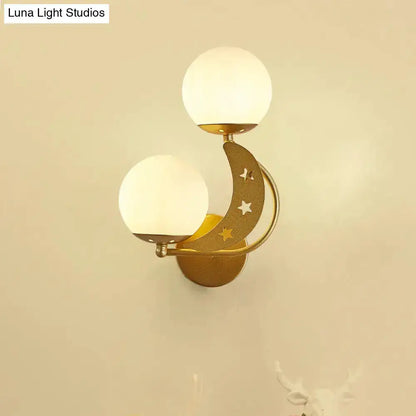 Modern Black Moon Wall Lamp with Milky Glass Ball