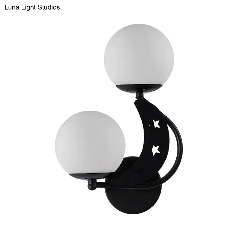 Modern Black Moon Wall Lamp with Milky Glass Ball