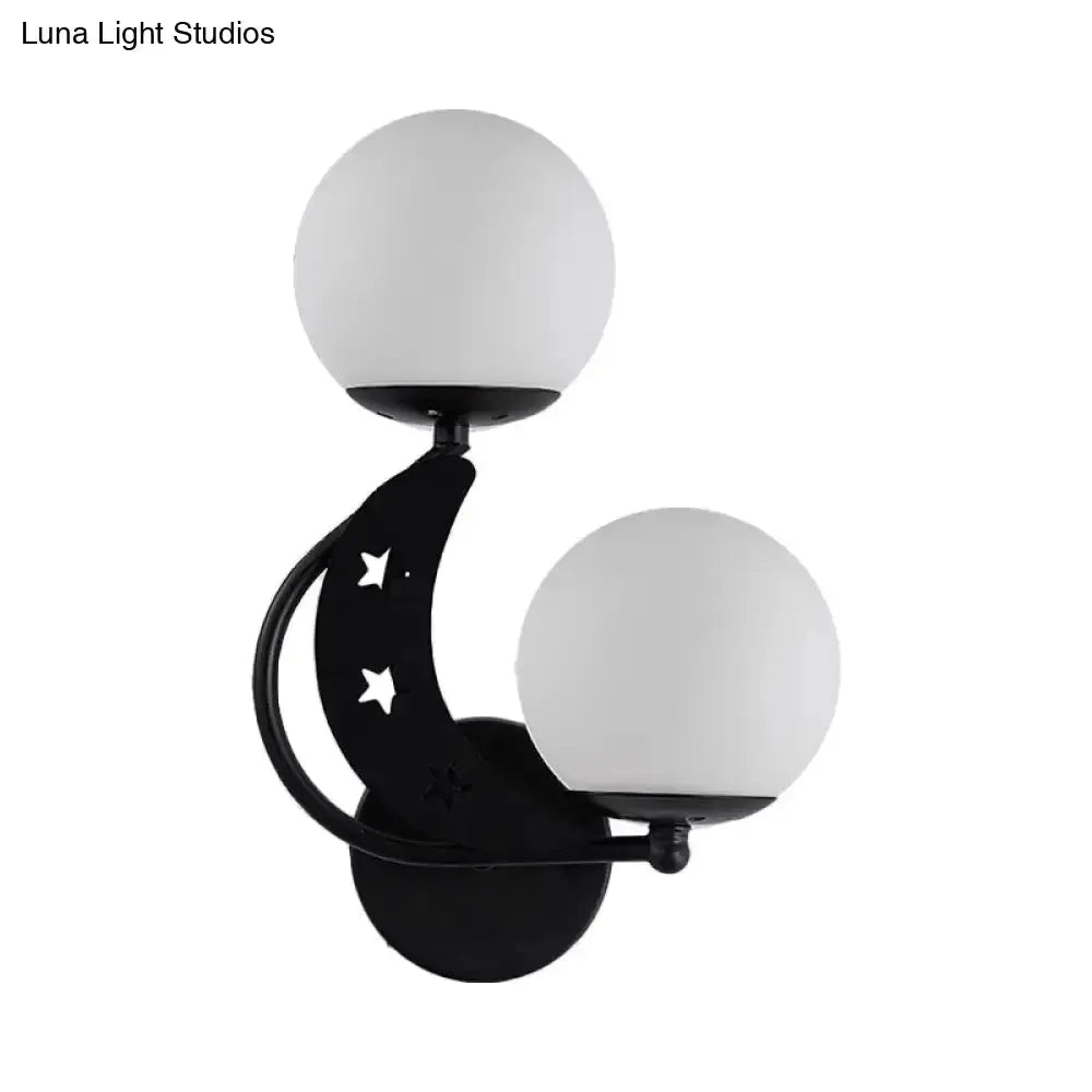Modern Black Moon Wall Lamp with Milky Glass Ball
