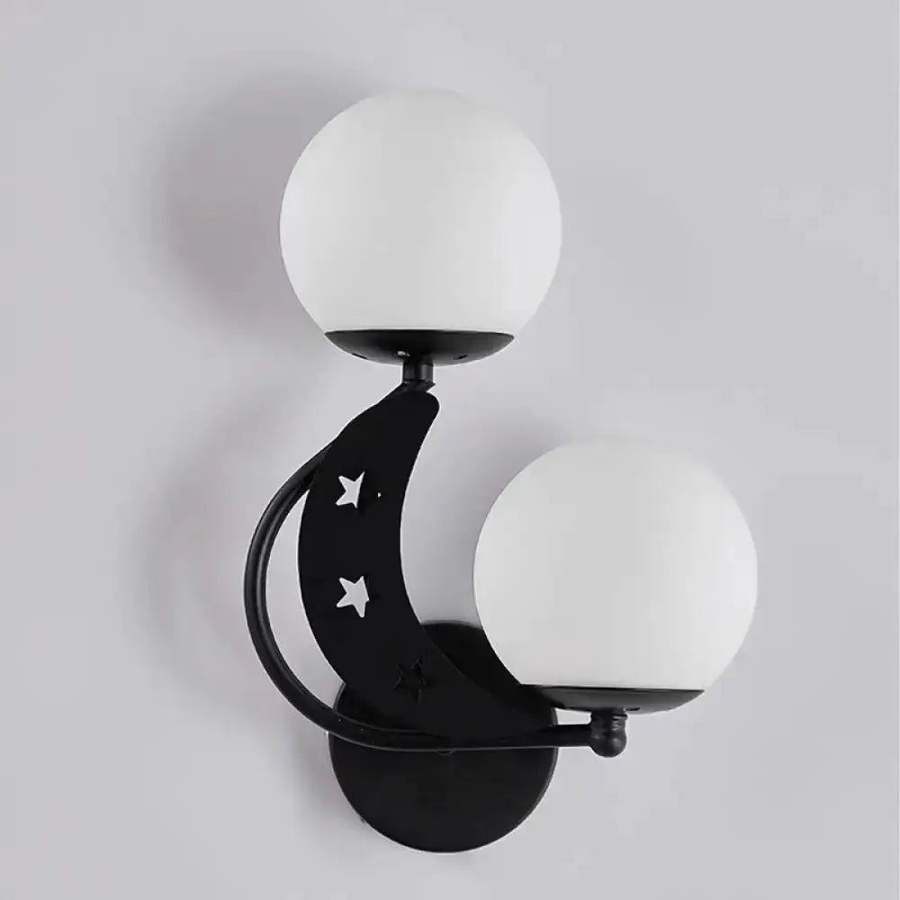 Modern Black Moon Wall Lamp with Milky Glass Ball