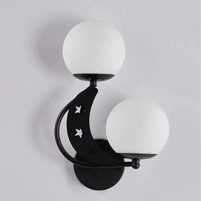 Modern Black Moon Wall Lamp with Milky Glass Ball