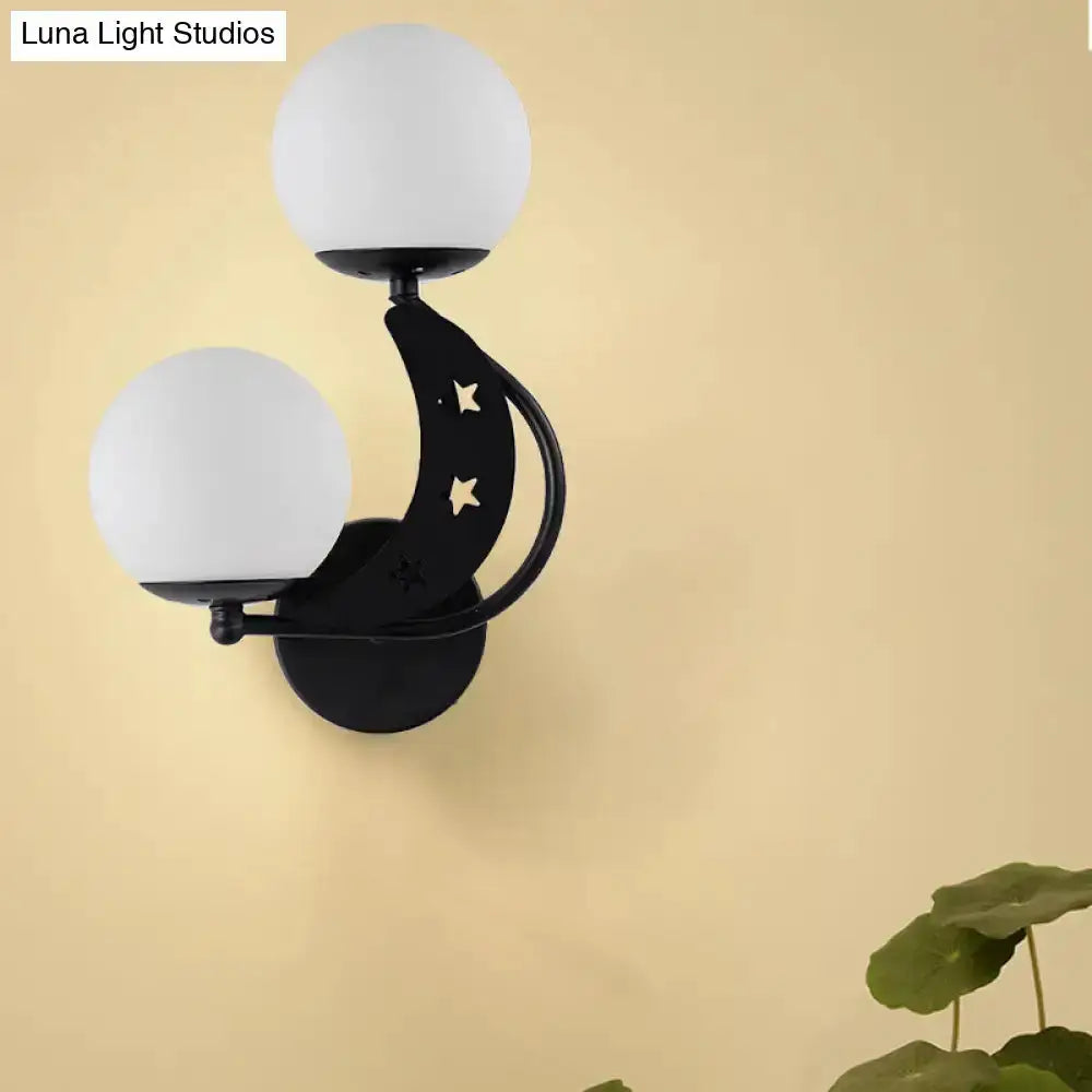 Modern Black Moon Wall Lamp with Milky Glass Ball
