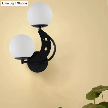 Modern Black Moon Wall Lamp with Milky Glass Ball