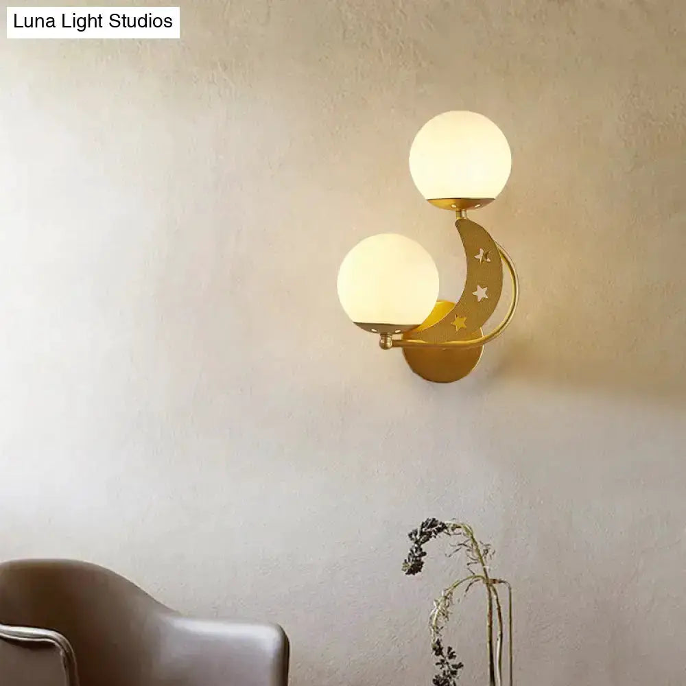 Modern Black Moon Wall Lamp with Milky Glass Ball