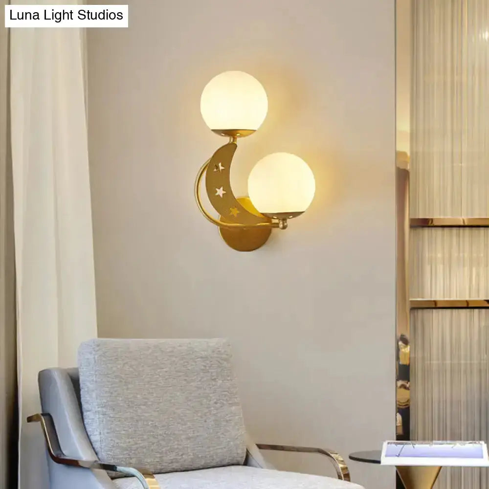 Modern Black Moon Wall Lamp with Milky Glass Ball