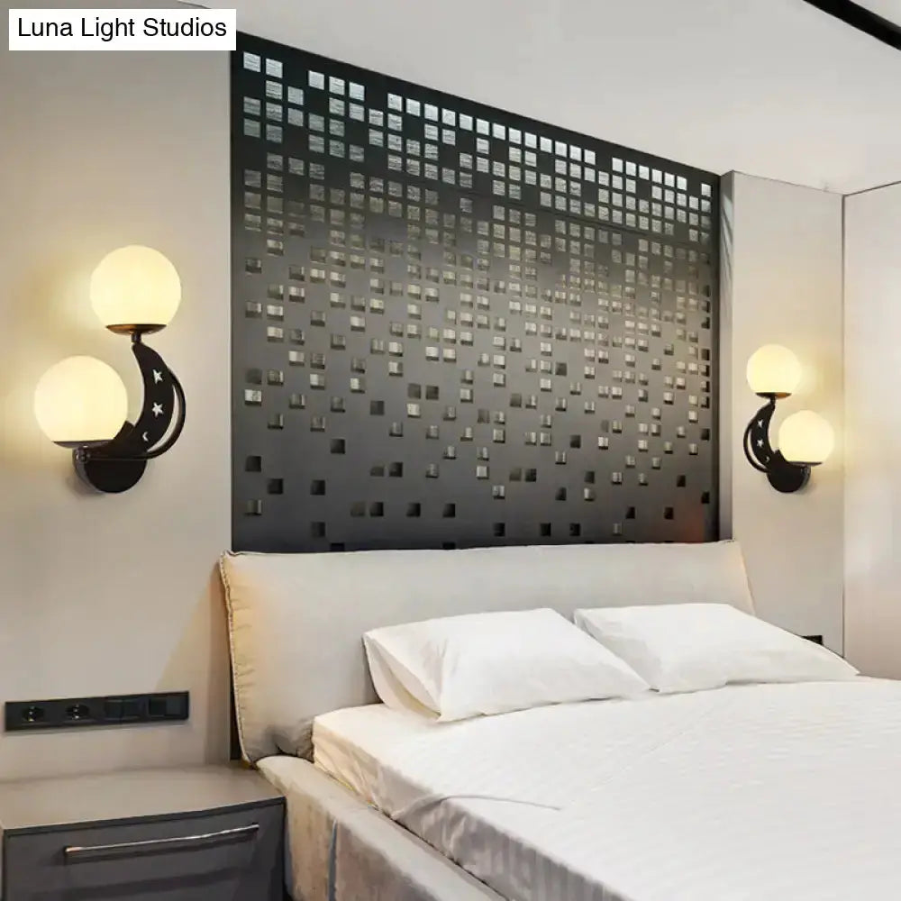 Modern Black Moon Wall Lamp with Milky Glass Ball