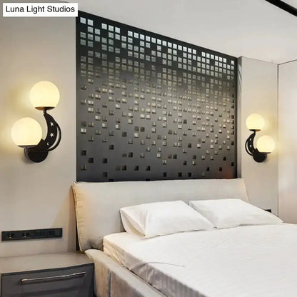 Modern Black Moon Wall Lamp with Milky Glass Ball