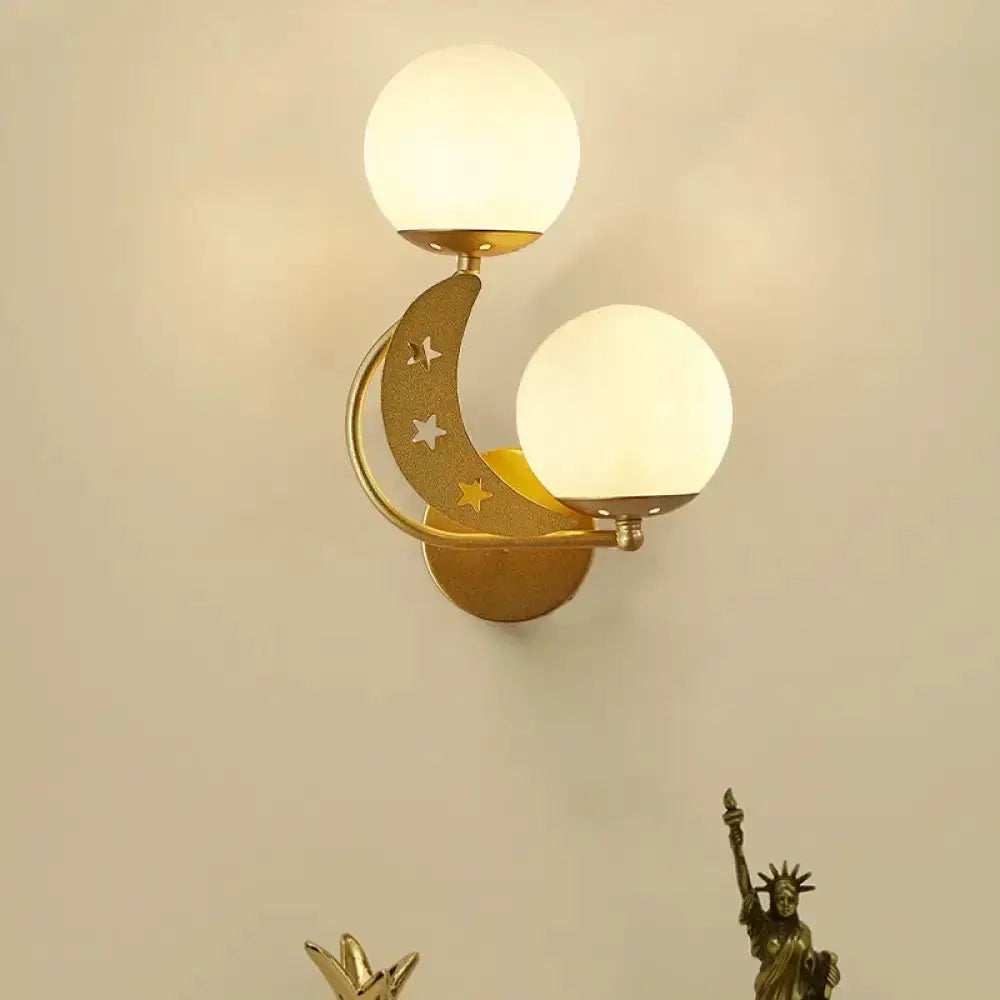 Modern Black Moon Wall Lamp with Milky Glass Ball