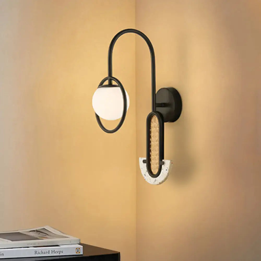 Gold Black Opal Glass Sconce black metal wall fixture with white opal globe and beaded accent on Tampa Home & Garden Store