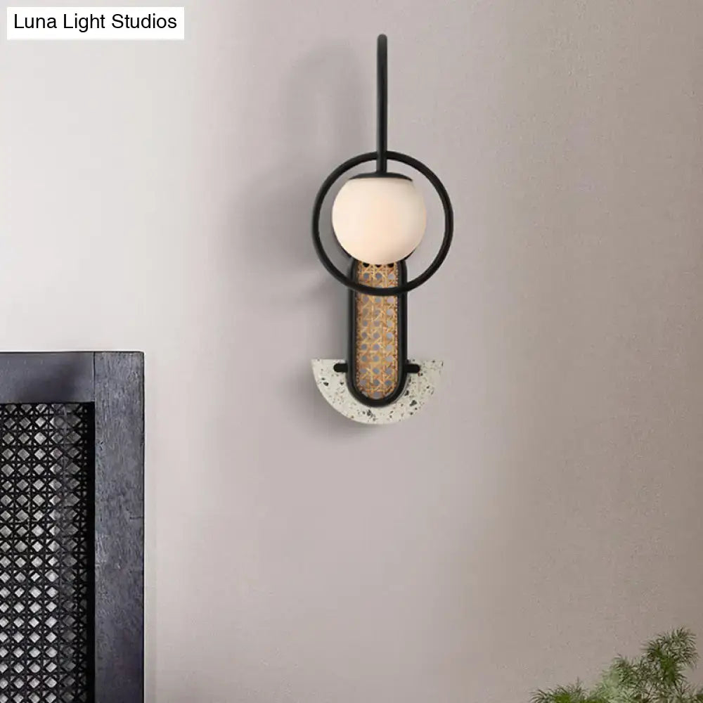 Gold Black Opal Glass Sconce Decorbites black metal wall light with frosted globe and gold core on Tampa Home & Garden Store