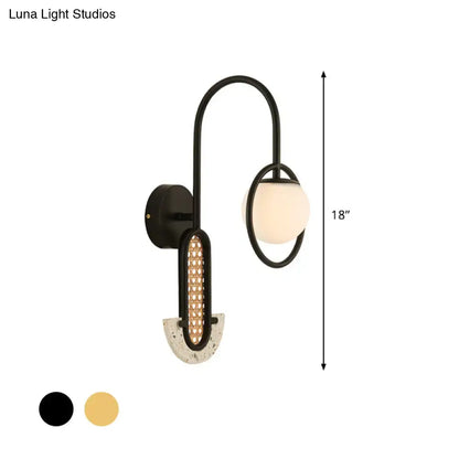 Gold Black Opal Glass Sconce by Decorbites; black metal wall light with round opal glass shade on Tampa Home & Garden Store
