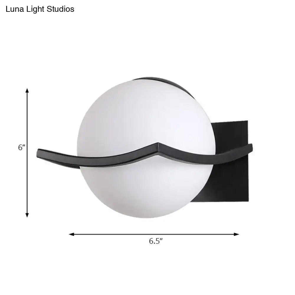 Gold Opal Globe Sconce by Decorbites, white opal globe with black curved arm, wall mount on Tampa Home & Garden Store