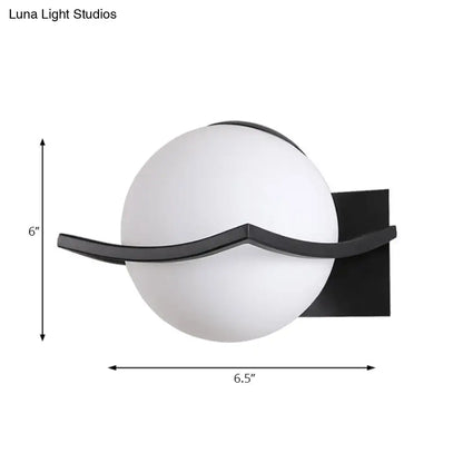 Gold Opal Globe Sconce by Decorbites, white opal globe with black curved arm, wall mount on Tampa Home & Garden Store