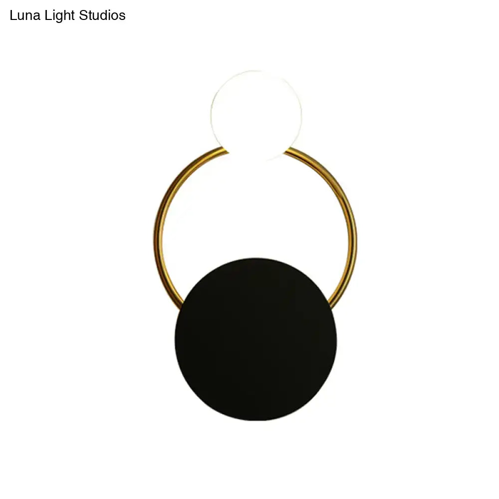 Black Gold Round Glass Sconce by Decorbites with a gold ring and two white & black glass discs on Tampa Home & Garden Store