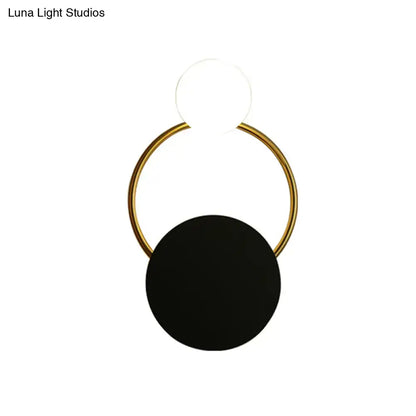Black Gold Round Glass Sconce by Decorbites with a gold ring and two white & black glass discs on Tampa Home & Garden Store