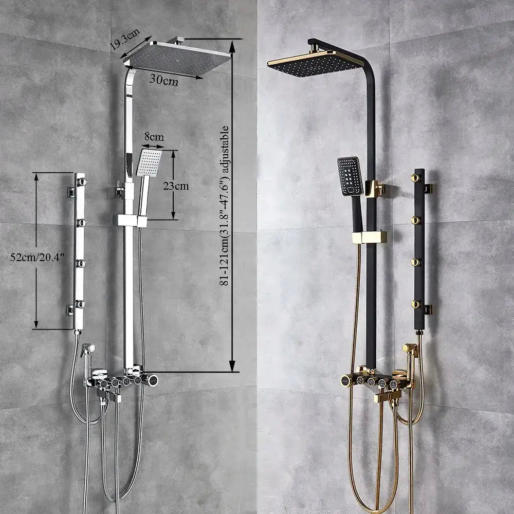 Modern Black and Gold Rain Shower Faucet Set