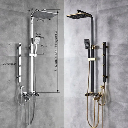 Modern Black and Gold Rain Shower Faucet Set