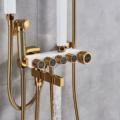 Modern Black and Gold Rain Shower Faucet Set